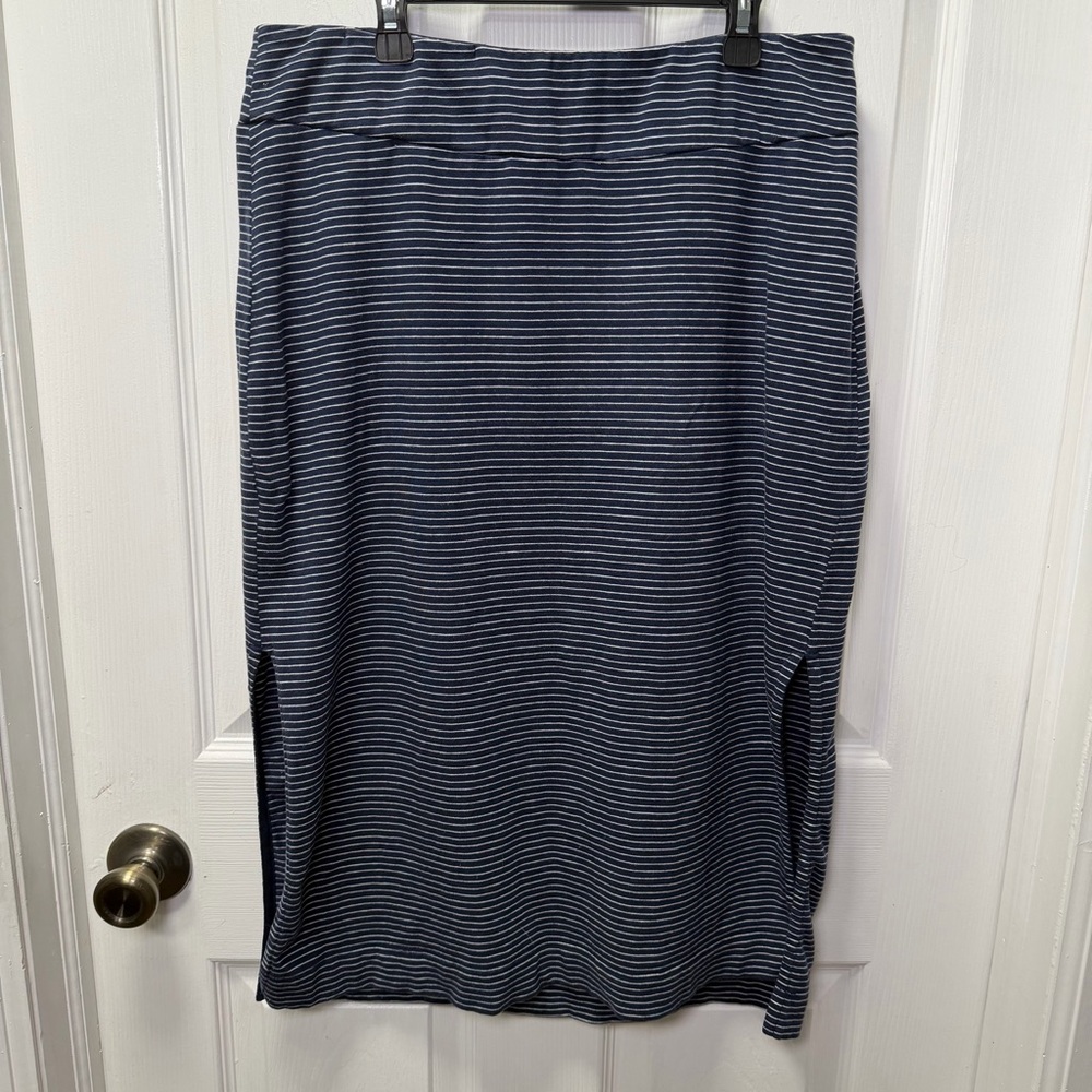 Toad&Co Samba Paseo Midi Skirt, Medium, Blue Striped, Pull-On